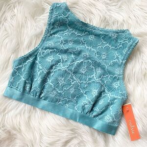 Colsie Light Aqua Blue Floral Lace High Neck Bralette